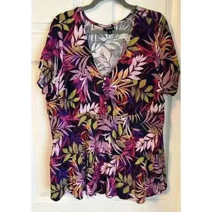 Torrid Multi Leaves Floral Rayon Tiered Blouse Size 2 (18/20) Colorful Tropical